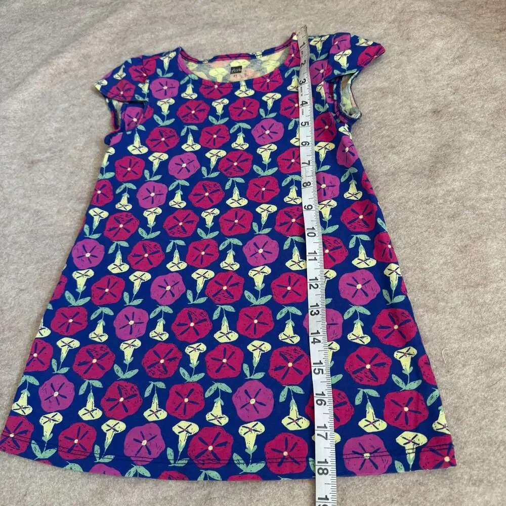 Tea Collection dress girls 2T blue pink floral cap sleeve cotton knit casual